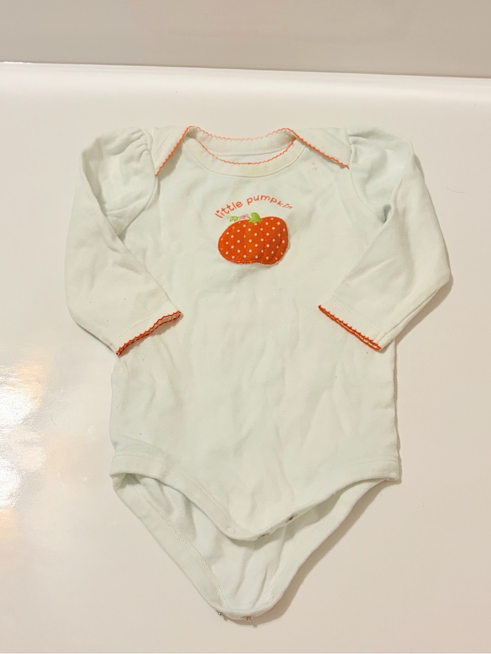Gymboree Halloween Fall Baby Onesie White Pumpkin 6-12 Months Cotton